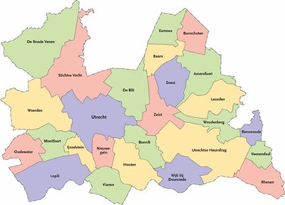 Utrecht provinciekaart met huidige gemeenten